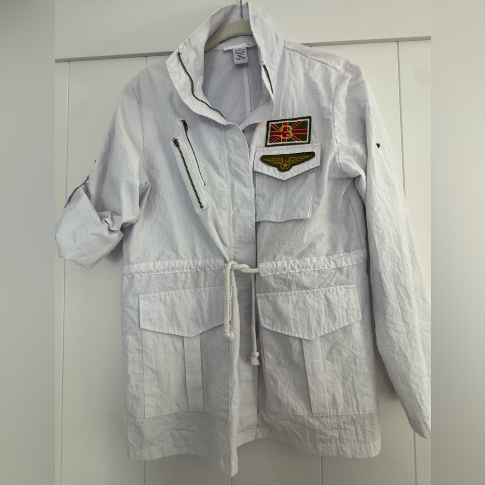 Better B Brand White Military Style Full Zip Jacket with Patches SZ M